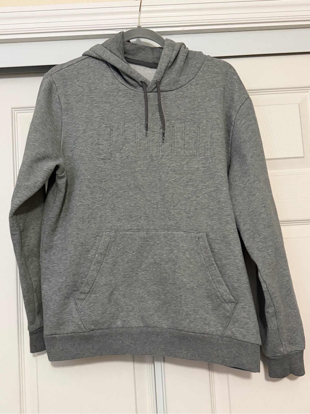 PUMA Mens Gray Pullover Fleece Hoodie Drawstring Pockets Regular Fit Sz M